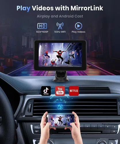Vista 4 de Podofo Pantalla inalámbrica Carplay para coche, 7 pulgadas, 1080P HD IPS, pantalla táctil portátil para radio de coche, receptores de audio de radio