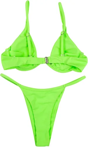 Vista 6 de Conjunto de bikini triangular para mujer, de corte alto, con lazo lateral, de 2 piezas, con lunares, con cordón halter