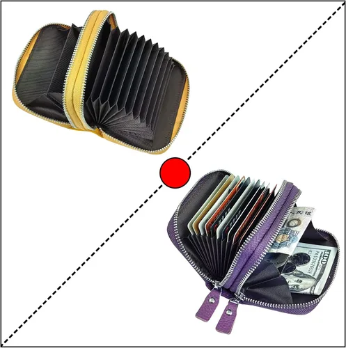 Vista 30 de Cartera de cuero para mujer, con doble tarjeta, tarjetero con cremallera, múltiples compartimentos, bloqueo RFID C-W-1, Rosado, Talla única