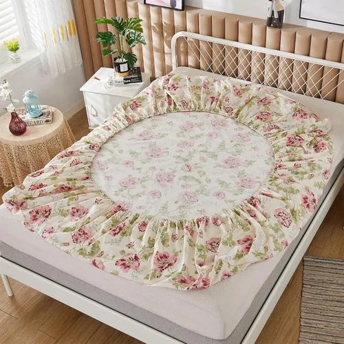 Vista 5 de ABREEZE Juego de sábanas con estampado floral beige, juego de ropa de cama bohemio, juego de ropa de cama de lujo de 4 piezas, medallón de damasco