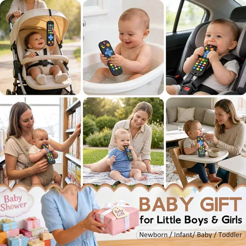 Vista 5 de Mordedor remoto del bebé del silicón de los juguetes de la dentición del Baby Essentials - Juguetes sensoriales para masticar, mordedor para bebé