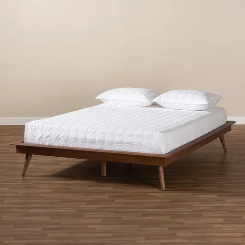 Vista 7 de Baxton Studio Karine Mid-Century - Marco de cama de madera con acabado marrón nogal, tamaño queen