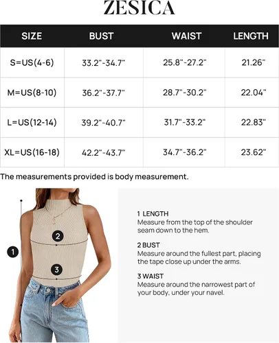 Vista 6 de ZESICA Camisetas sin mangas de verano para mujer, cuello de tortuga, de punto acanalado, ajustadas, básicas, casuales