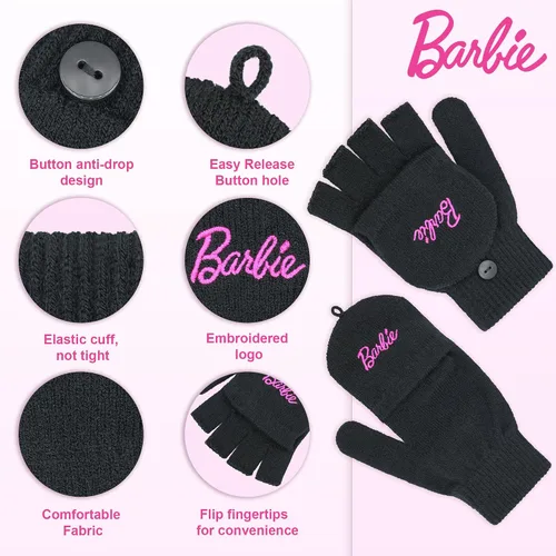 Vista 3 de Barbie Gorro de invierno para mujer Gorro de invierno para mujer con guantes, gorro cálido, gorro de punto rosa