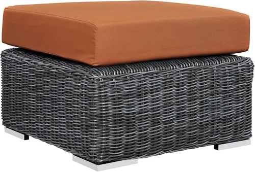 Vista 3 de Modway Summon - Otomana cuadrada de mimbre para patio al aire libre Sunbrella en lona toscana