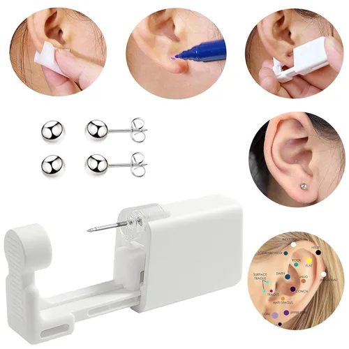 Vista 5 de Kit de piercing de oreja desechable con aretes de circonita de varios tamaños, kit fácil de perforar la oreja para su propio uso en casa