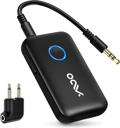 Vista 10 de YMOO Adaptador Bluetooth de avión para AirPods, transmisor Bluetooth receptor para TV, con aptX adaptativo y baja latencia, adaptador de audio