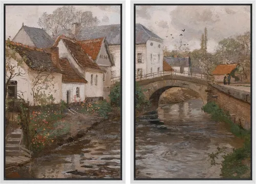 Vista 22 de MUDECOR Lienzo enmarcado para pared, bosque brumoso, reflejos, paisaje tranquilo, ilustraciones modernas, arte decorativo, bohemio, tranquilo/zen