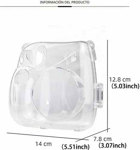 Vista 6 de Funda transparente para cámara instantánea Fujifilm Instax Mini 7+ 7 Plus, funda de cristal para cámara con correa de hombro extraíble Solo funda