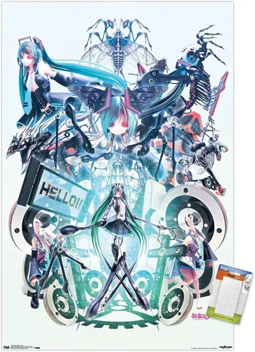 Vista 14 de Trends International Hatsune Miku - Póster de pared Hello, 14.725 x 22.375 pulgadas, versión con marco de madera tipo granero