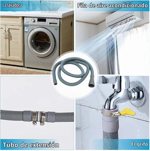 Vista 2 de Lyplus Manguera universal de drenaje para lavadora y secadora de 16.4 pies, manguera de polipropileno gris de 1-1/2 pulgadas con abrazadera