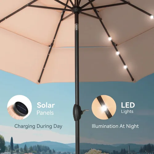 Vista 4 de PHI VILLA 10ft 3 Tier Outdoor Patio Umbrella with 24pcs LED Lights, Beige