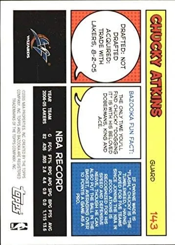 Vista 2 de 2005-06 Bazooka #143 Chucky Atkins NBA Baloncesto Trading Card