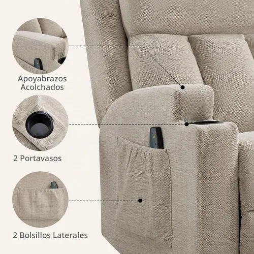 Vista 5 de CANMOV Silla reclinable manual con masaje y calor, cómoda silla reclinable con brazos y respaldo sobrerellenos, sofá individual reclinable manual