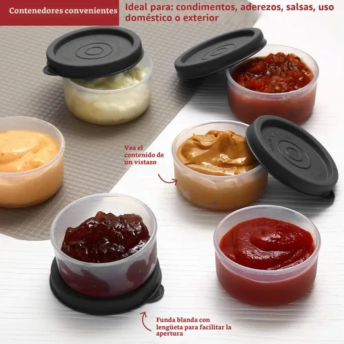 Vista 2 de Recipientes para condimentos con tapas, paquete de 8 unidades, 1.3 onzas. Recipiente para aderezo para ensalada para llevar, pequeños recipientes