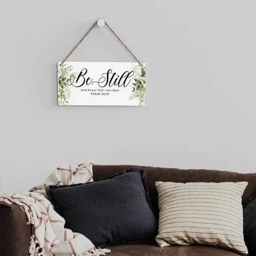 Vista 4 de Be Still And Know That I Am God - Decoración de sala de oración con versículo bíblico rústico, letrero de madera impreso, arte de pared, regalos