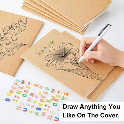 Vista 3 de feela Paquete de 8 cuadernos de papel kraft sin forro, bloc de notas en blanco para dibujar y escribir, cuaderno de bocetos pequeño diario de viaje