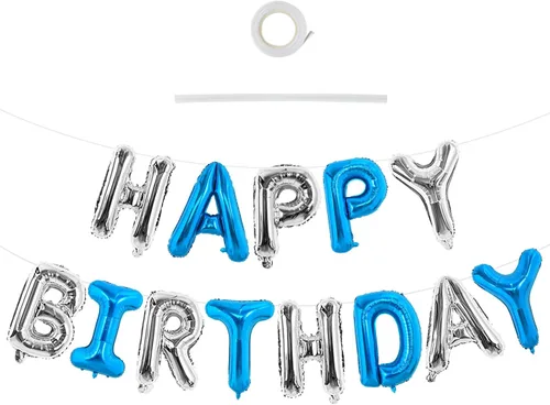 Vista 27 de TONIFUL Pancarta de Globos Negros de Feliz Cumpleaños de 16 Pulgadas con Letras de Papel de Aluminio Mylar, Cartel Banderín Reutilizable