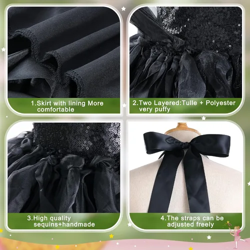 Vista 6 de Vestido tutú para niñas con lentejuelas brillantes de tul de princesa, fiesta de cumpleaños, baile de graduación, vestido deportivo para niñas