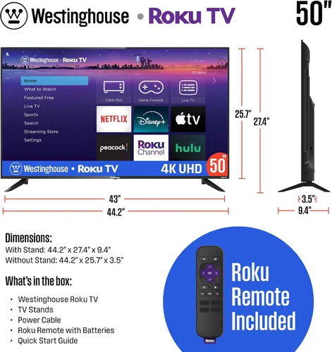 Vista 8 de Westinghouse TV 4K de 50 pulgadas y barra de sonido 5.1.2