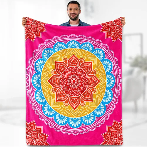 Vista 19 de Aimego Boho Mandala Elephant Pattern Flannel Blanket, Soft Lightweight Cozy Throw for Couch Sofa Bed Living Room, Cultural Home Decor Gift Idea