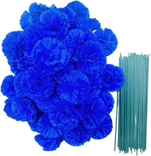 Vista 3 de Rikyo Juego de 50 cabezas de flores de clavel de seda artificial con tallos, rellenos de jarrón, cabezas de flores de caléndula para decoración