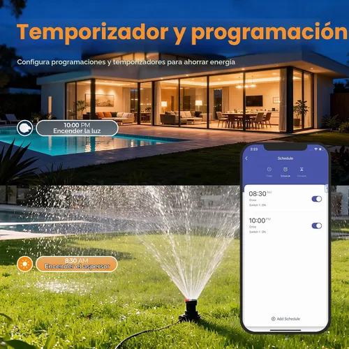 Vista 4 de Enchufe Inteligente para Exteriores Impermeable, TESSAN Enchufe WiFi Inteligente Compatible con Alexa, Google Assistant, Regleta de Alimentación