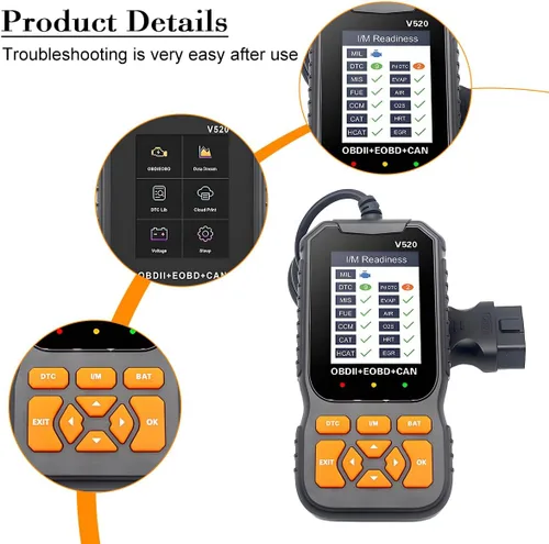 Vista 3 de Herramienta de diagnóstico del escáner de coche OBD2, V520 vehículo OBDII lector de código de motor con código de falla de borrado, probador