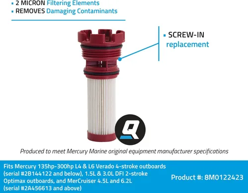 Vista 2 de Quicksilver 8M0122423 Elemento de filtro de combustible para motores fueraborda Mercury y Mariner seleccionados y motores de propulsión de popa