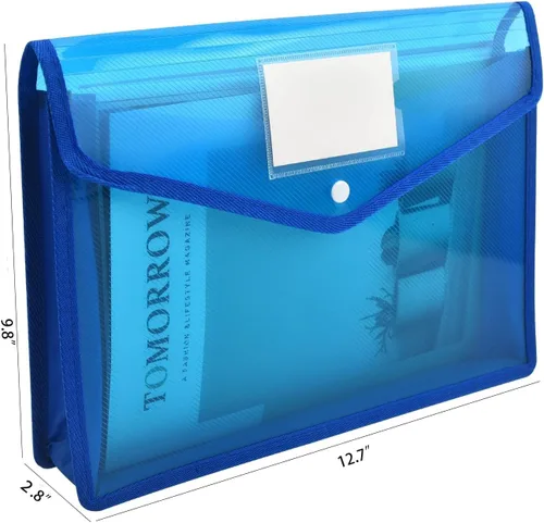 Vista 5 de Carpeta organizadora de documentos expandible con botón a presión, bolsa transparente impermeable para documentos, expansión de 2.8 pulgadas
