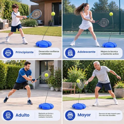 Vista 4 de Tennis Trainer Rebound Ball with 3 String Balls, Portable Tennis Training Tool Suitable for Beginners Sport Exercise-Blue 6 bolas