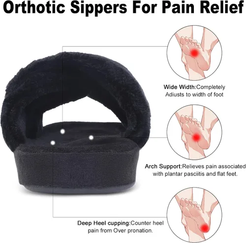 Vista 4 de Git-up - Pantuflas ajustables para mujer con diabetes, espuma viscoelástica, zapatos de casa con soporte de arco, copa ortopédica para el talón