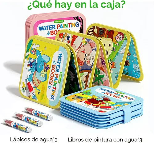 Vista 7 de Libro de Pintura Reutilizable con Agua de Timetome para Niños - Pack de 3 Libros de Acuarela Mágicos con Bolígrafo de Agua con Temas de Cuentos
