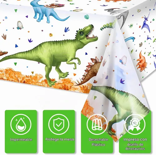 Vista 4 de Tatuo Mantel de dinosaurio de acuarela para decoración de fiesta