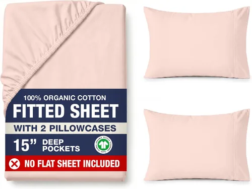 Vista 38 de LANE LINEN - Sábana bajera tamaño individual 100% algodón orgánico y 1 funda de almohada, tejido de percal suave, transpirable, apta para colchones