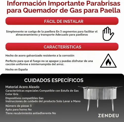 Vista 7 de Parabrisas para quemador de gas Paella (28 pulgadas)