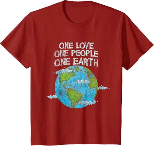 Vista 54 de Vintage One Love One People Planet Cambio climático Día de la Tierra Camiseta Negro