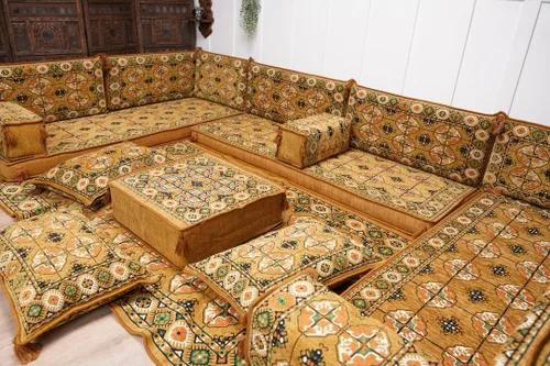 Vista 4 de arabicsofa Sofá en forma de U de estilo árabe para el suelo – Juego de Majlis hecho a mano – Sofá de estilo bohemio