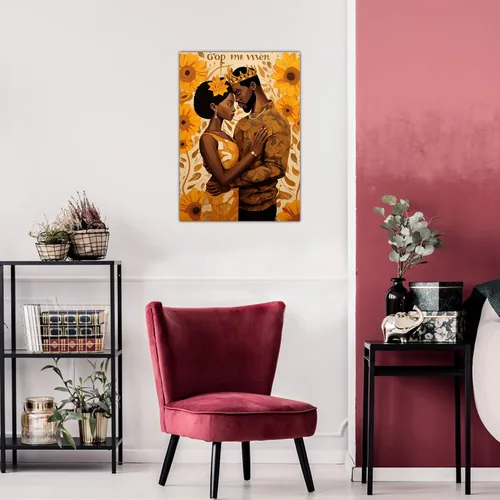 Vista 13 de Arte de pared afroamericano, decoración de rey y reina bailarín negro para sala de estar, arte de pareja de amor negro para dormitorio, lienzo