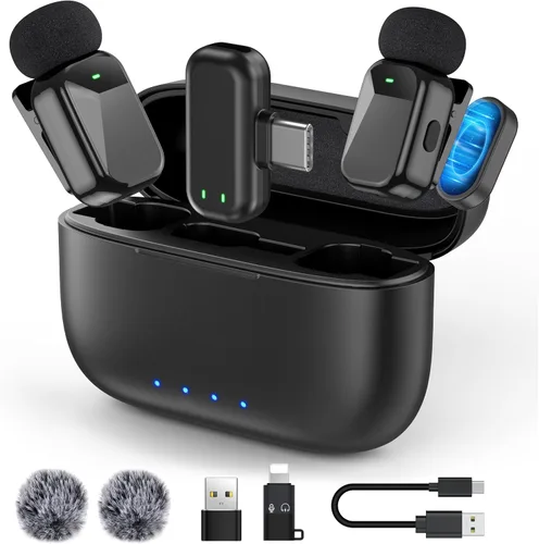 Vista 12 de Micrófono de solapa inalámbrico USB C Mini para iPhone 15 16, dispositivos iOS y Android, micrófono de solapa con reducción de ruido para grabación