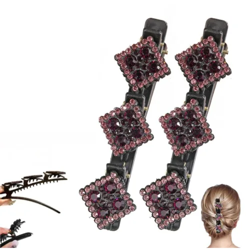 Vista 14 de Pinzas de pelo trenzadas para mujeres y niñas, 2025 nuevas pinzas de pelo con piedras de cristal brillantes, pinzas cortas de pico de pato