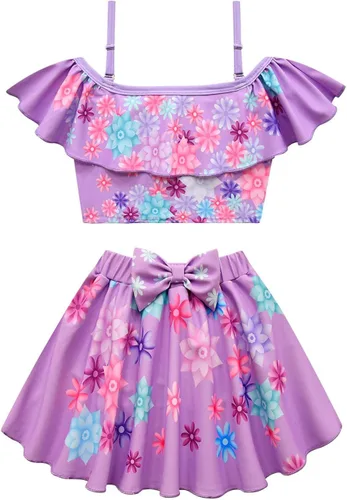 Vista 5 de yonvary Encanto - Traje de baño Isabela Mirabel Cosplay para niños traje de baño Pepa para niñas traje de baño de princesa con volantes