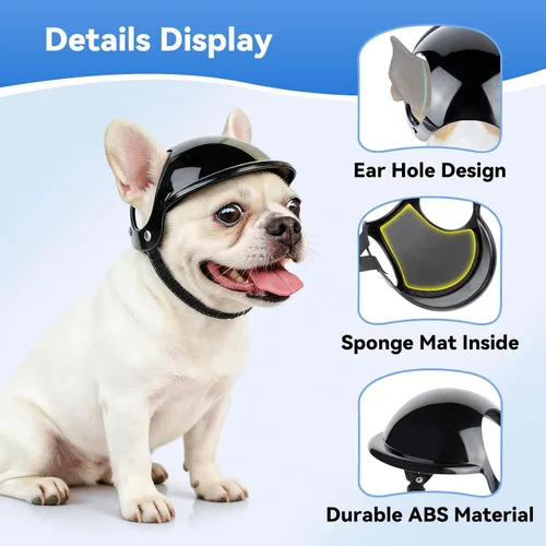 Vista 4 de LESYPET Casco para perros extra pequeños, casco de motocicleta ajustable para perros con diseño de agujero para las orejas, ideal para montar al
