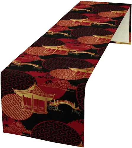 Vista 35 de Camino de mesa de dragón chino, Asia mitológico abstracto, camino de mesa para cocina, comedor, boda, fiesta, vacaciones, 13 x 36 pulgadas