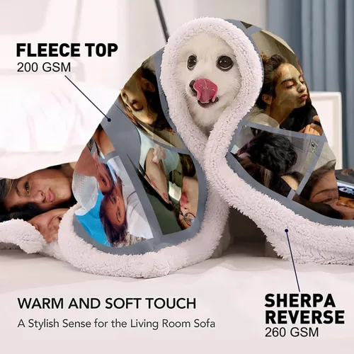 Vista 3 de DayOfShe Manta de fotos de forro polar Sherpa gruesa personalizada para regalos de novia, novio, mantas cálidas de sherpa personalizadas para sofá