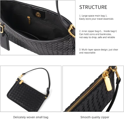 Vista 7 de Woven Handbag for Women, Woven Crossbody Bags for Women, Designer Ladies Hobo Bag Bucket Purse Faux Leather