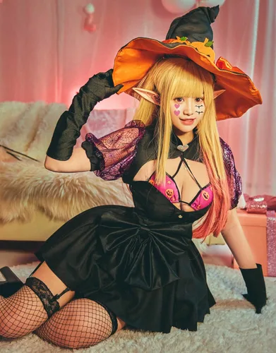 Vista 5 de miccostumes Conjunto de vestido de anime de Halloween para mujer, disfraz de cosplay con sombrero y collar