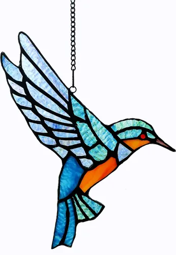 Vista 8 de Atrapasoles de colibrí de vidrieras, adorno único hecho a mano para colgar en la ventana, perfecto para inauguración de la casa, cumpleaños, Navidad