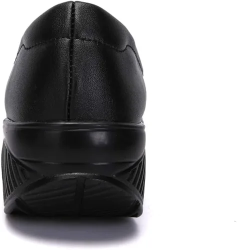 Vista 6 de Mocasines de cuña para mujer, cómodos zapatos de suela gruesa con amortiguación de aire, plataforma antideslizante, zapatos de enfermería de cuero