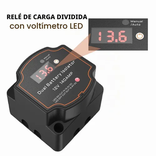 Vista 4 de Kit de aislador de batería dual AULESSE de 3m, aislador de batería de 140Amp, kit de 12V, relé de carga dividida, modos manual/auto, relé VSR